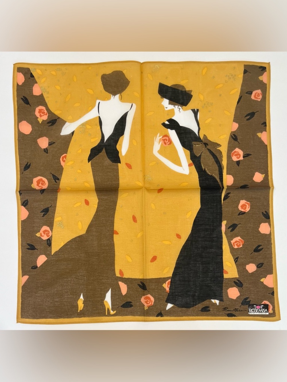 Handkerchief VTG Rose Misa Women Art Lady Dress Floral Style Cotton Square 16.5”